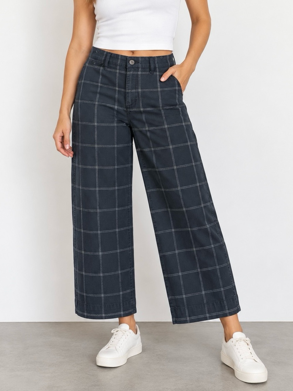 Madewell Black Windowpane Wide-Leg Jeans